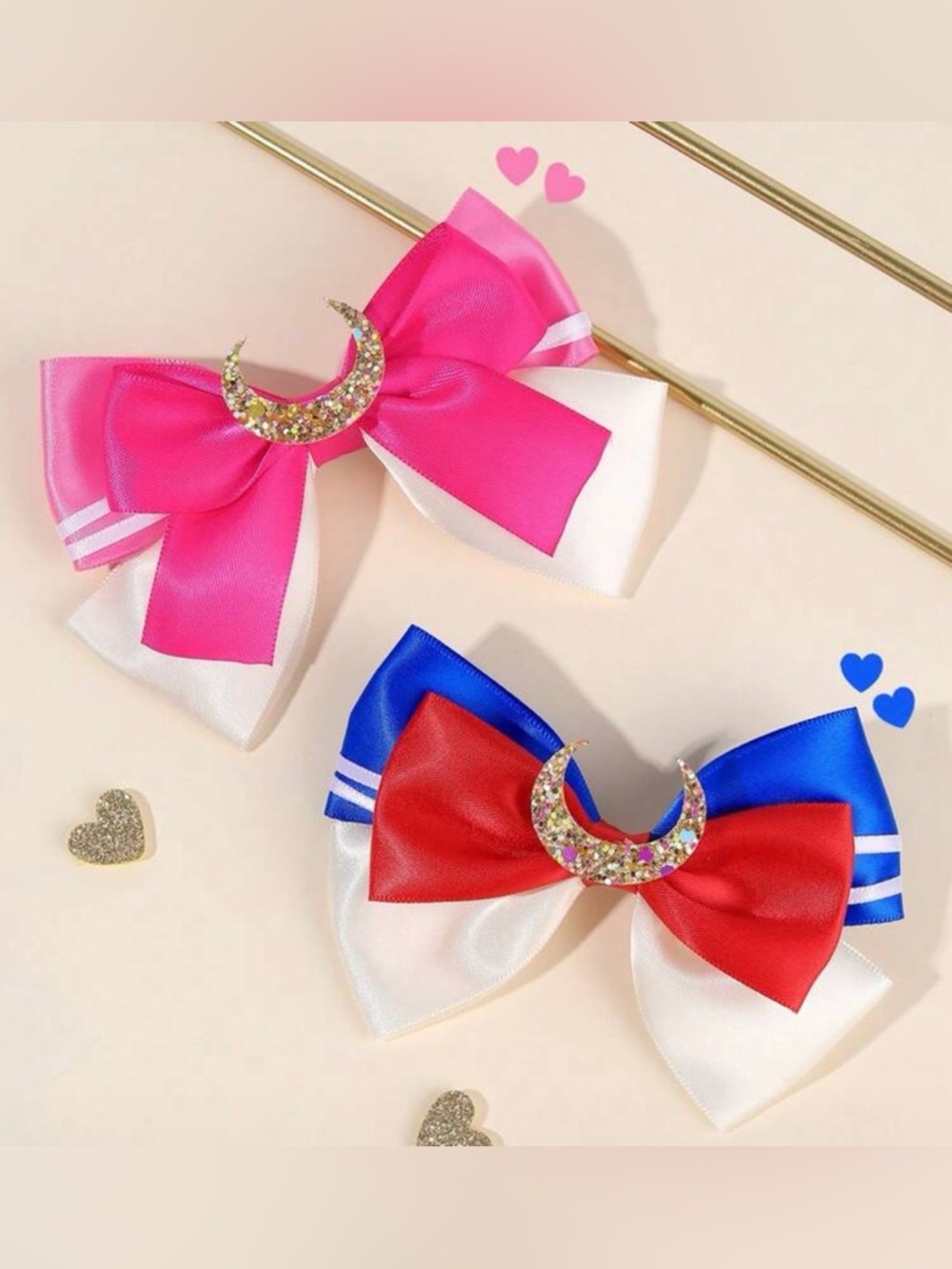 Lot of 2 Sailor Moon Inspired Hair Clips Bow Hair Accessories NEW Cosplay Anime